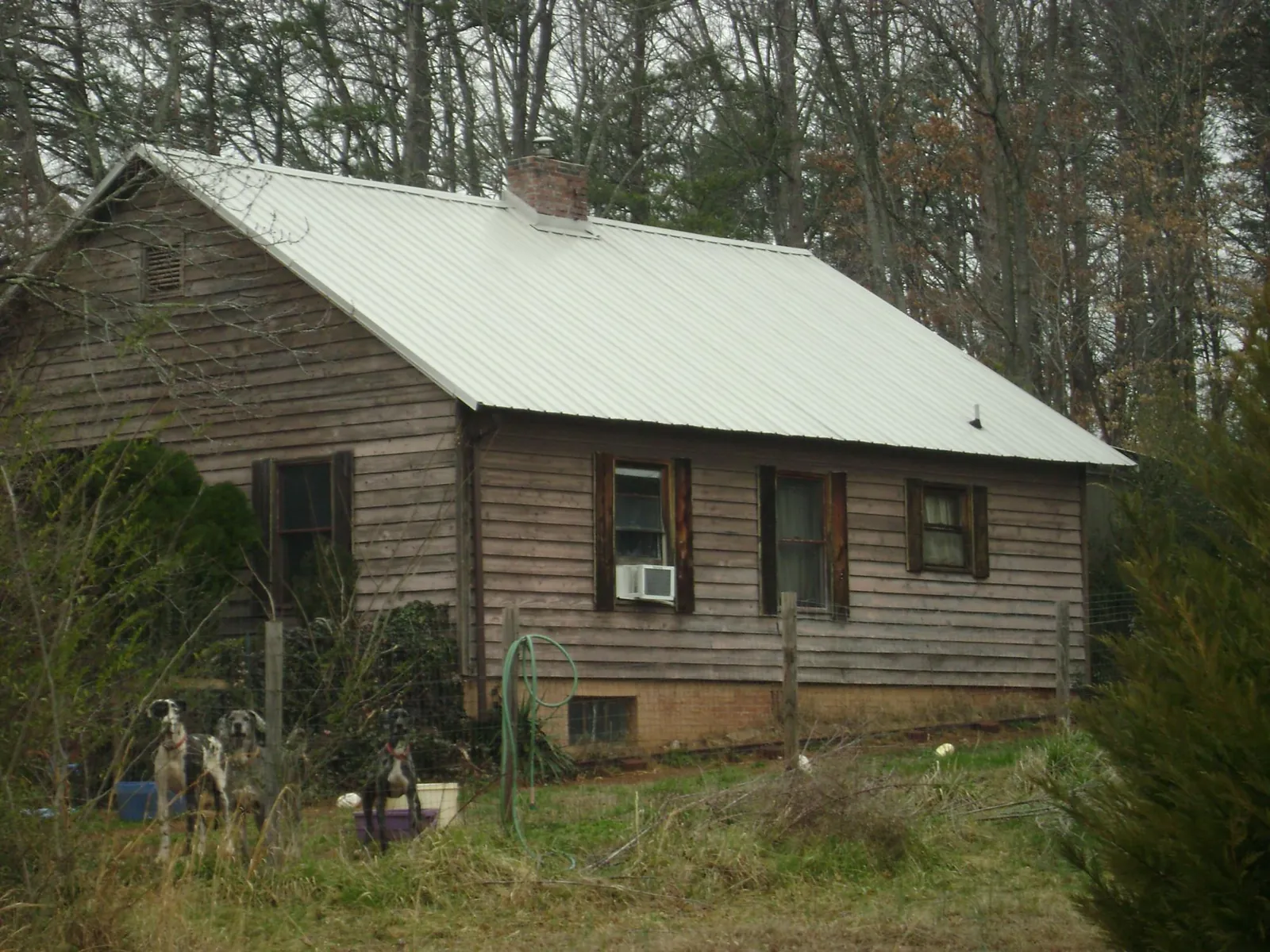 White metal roof on an old wood sided farmhouse, from a Metal Roof Installation job in Colt